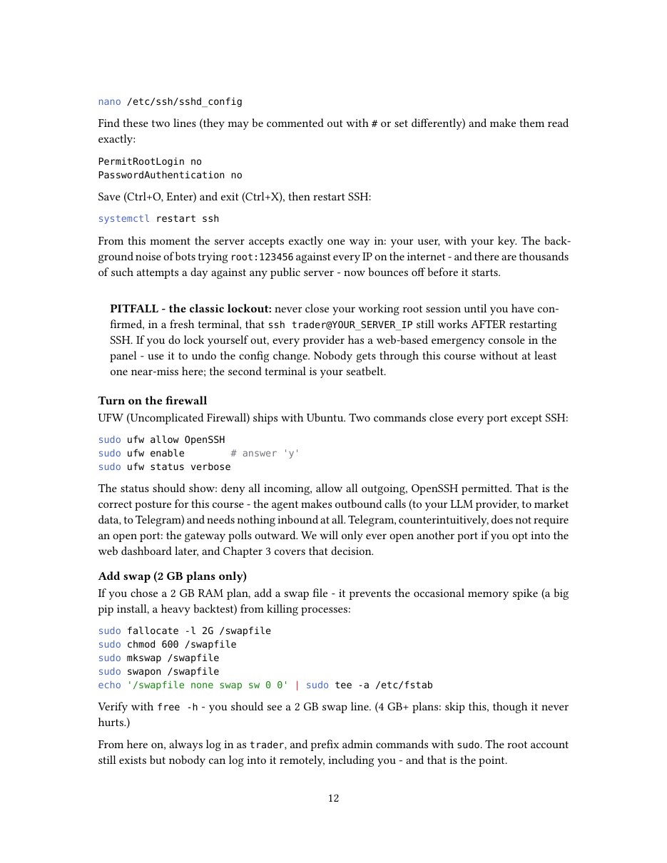 A page from the ebook showing commands and a PITFALL warning